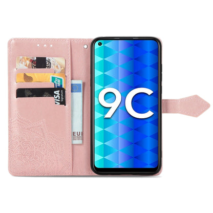 Mandala Flower Embossed Leather Phone Case, For Honor 9C