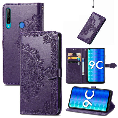 Mandala Flower Embossed Leather Phone Case, For Honor 9C