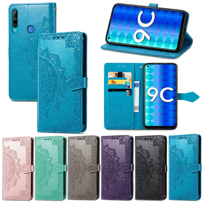 Mandala Flower Embossed Leather Phone Case, For Honor 9C