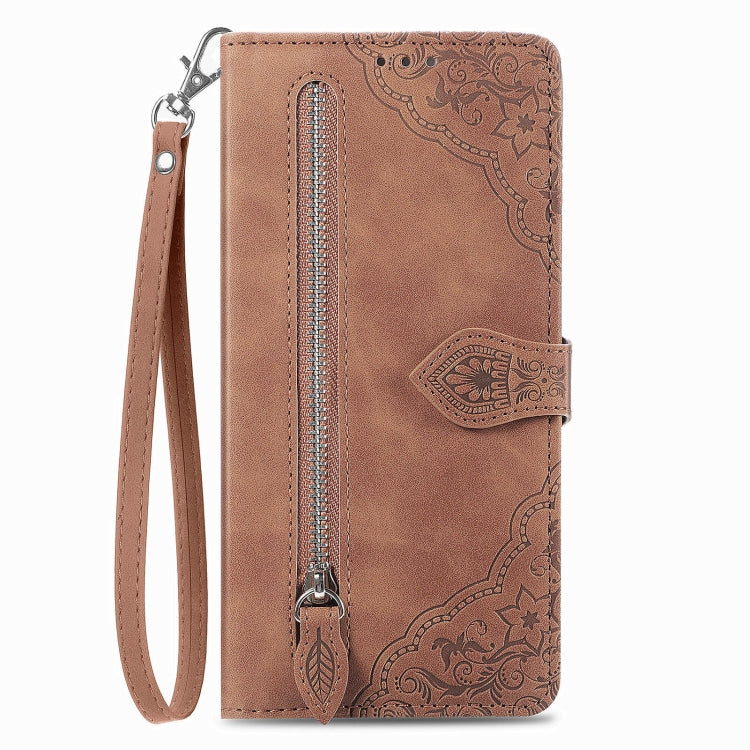 Embossed Flower Zipper Leather Phone Case, For Motorola Moto E13, For Motorola Moto G23, For OnePlus Nord CE 3 Lite, For OPPO Find X6 Pro