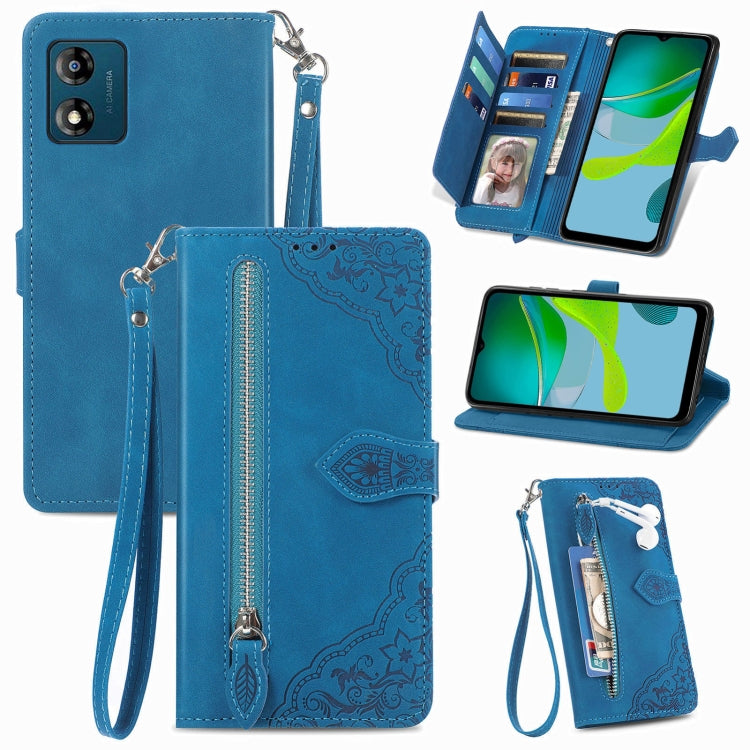 Embossed Flower Zipper Leather Phone Case, For Motorola Moto E13, For Motorola Moto G23, For OnePlus Nord CE 3 Lite, For OPPO Find X6 Pro