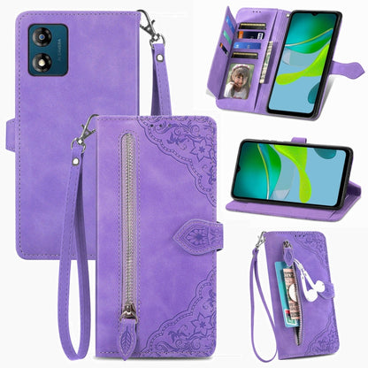 Embossed Flower Zipper Leather Phone Case, For Motorola Moto E13, For Motorola Moto G23, For OnePlus Nord CE 3 Lite, For OPPO Find X6 Pro