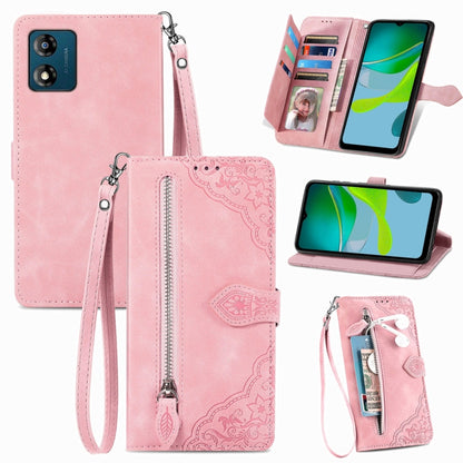Embossed Flower Zipper Leather Phone Case, For Motorola Moto E13, For Motorola Moto G23, For OnePlus Nord CE 3 Lite, For OPPO Find X6 Pro