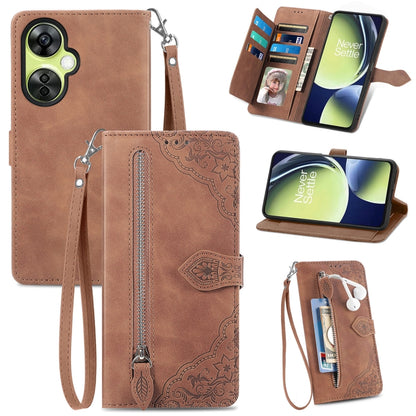 Embossed Flower Zipper Leather Phone Case, For Motorola Moto E13, For Motorola Moto G23, For OnePlus Nord CE 3 Lite, For OPPO Find X6 Pro