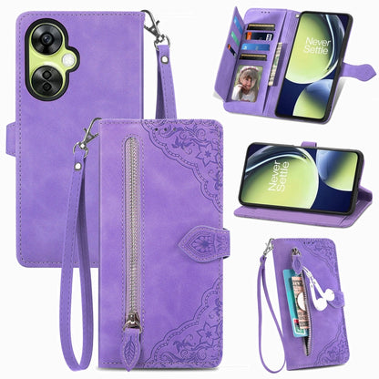 Embossed Flower Zipper Leather Phone Case, For Motorola Moto E13, For Motorola Moto G23, For OnePlus Nord CE 3 Lite, For OPPO Find X6 Pro