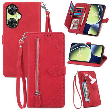 Embossed Flower Zipper Leather Phone Case, For Motorola Moto E13, For Motorola Moto G23, For OnePlus Nord CE 3 Lite, For OPPO Find X6 Pro