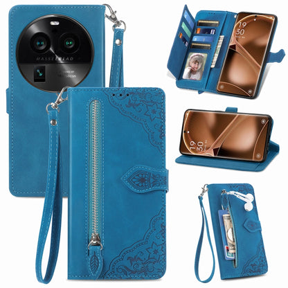 Embossed Flower Zipper Leather Phone Case, For Motorola Moto E13, For Motorola Moto G23, For OnePlus Nord CE 3 Lite, For OPPO Find X6 Pro