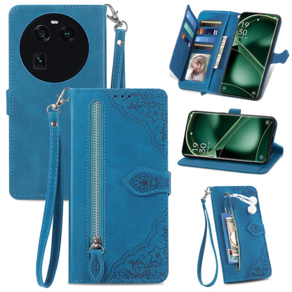 Embossed Flower Zipper Leather Phone Case, For OPPO Find X6, For Redmi Note 12 Pro 4G Global, For Redmi Note 12 4G Global, For Redmi Note 12 Turbo