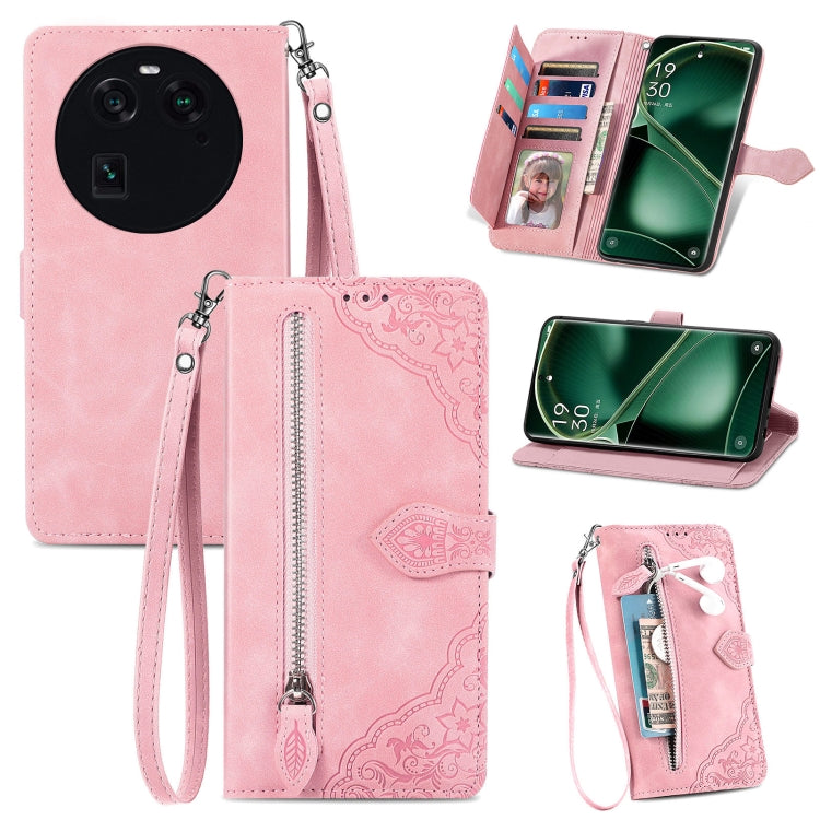 Embossed Flower Zipper Leather Phone Case, For OPPO Find X6, For Redmi Note 12 Pro 4G Global, For Redmi Note 12 4G Global, For Redmi Note 12 Turbo