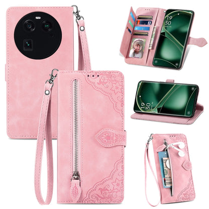 Embossed Flower Zipper Leather Phone Case, For OPPO Find X6, For Redmi Note 12 Pro 4G Global, For Redmi Note 12 4G Global, For Redmi Note 12 Turbo