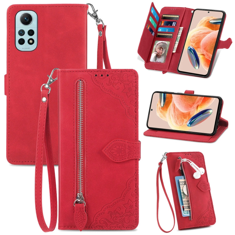 Embossed Flower Zipper Leather Phone Case, For OPPO Find X6, For Redmi Note 12 Pro 4G Global, For Redmi Note 12 4G Global, For Redmi Note 12 Turbo