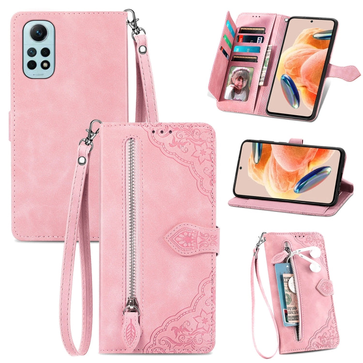 Embossed Flower Zipper Leather Phone Case, For OPPO Find X6, For Redmi Note 12 Pro 4G Global, For Redmi Note 12 4G Global, For Redmi Note 12 Turbo
