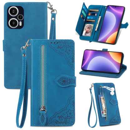 Embossed Flower Zipper Leather Phone Case, For OPPO Find X6, For Redmi Note 12 Pro 4G Global, For Redmi Note 12 4G Global, For Redmi Note 12 Turbo