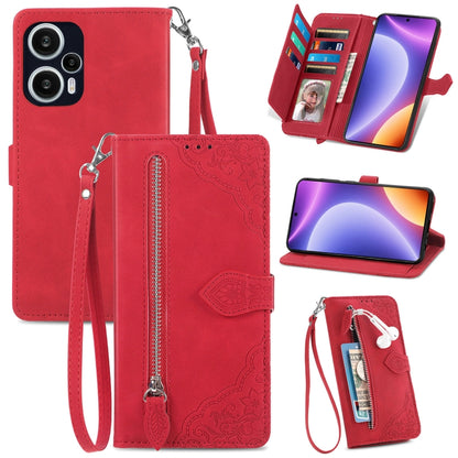 Embossed Flower Zipper Leather Phone Case, For OPPO Find X6, For Redmi Note 12 Pro 4G Global, For Redmi Note 12 4G Global, For Redmi Note 12 Turbo