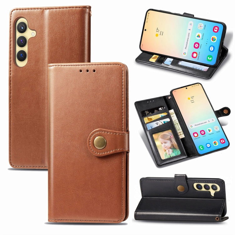 Retro Solid Color Buckle Leather Phone Case, For Galaxy S24 Ultra 5G, For Galaxy S24+ 5G, For Galaxy S24 5G, For Galaxy A15