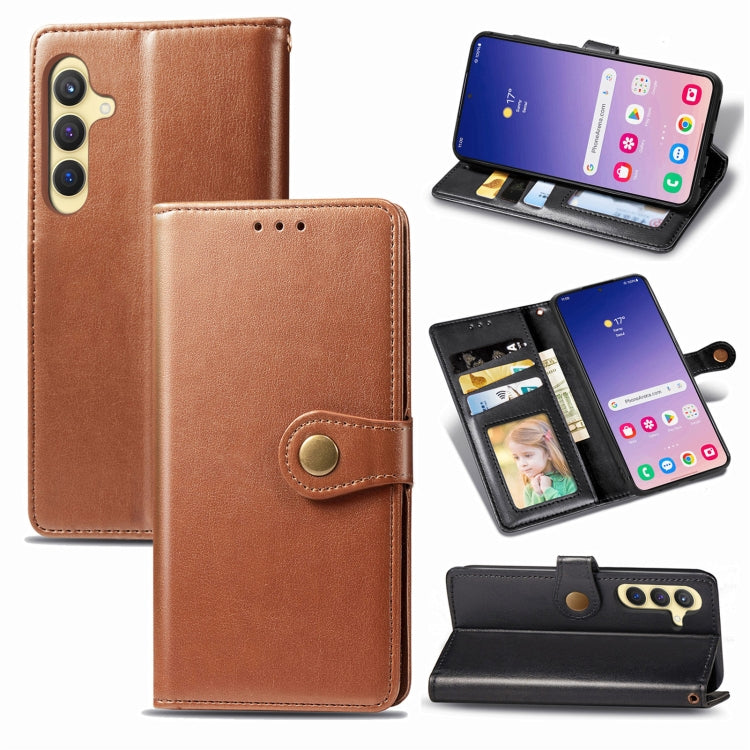 Retro Solid Color Buckle Leather Phone Case, For Samsung Galaxy S25+ 5G, For Samsung Galaxy S25 Ultra 5G, For Samsung Galaxy S24 Ultra 5G, For Samsung Galaxy S24+ 5G