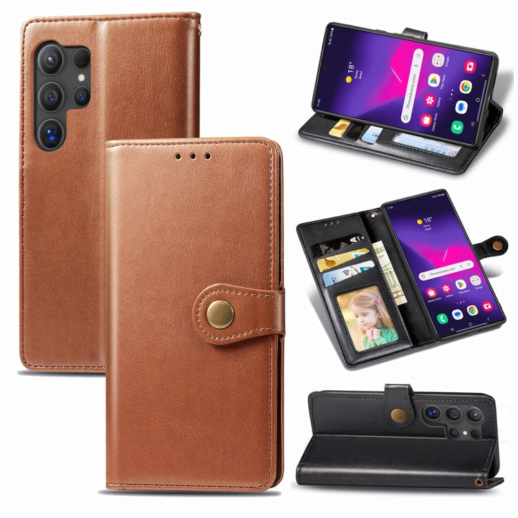Retro Solid Color Buckle Leather Phone Case, For Samsung Galaxy S25+ 5G, For Samsung Galaxy S25 Ultra 5G, For Samsung Galaxy S24 Ultra 5G, For Samsung Galaxy S24+ 5G