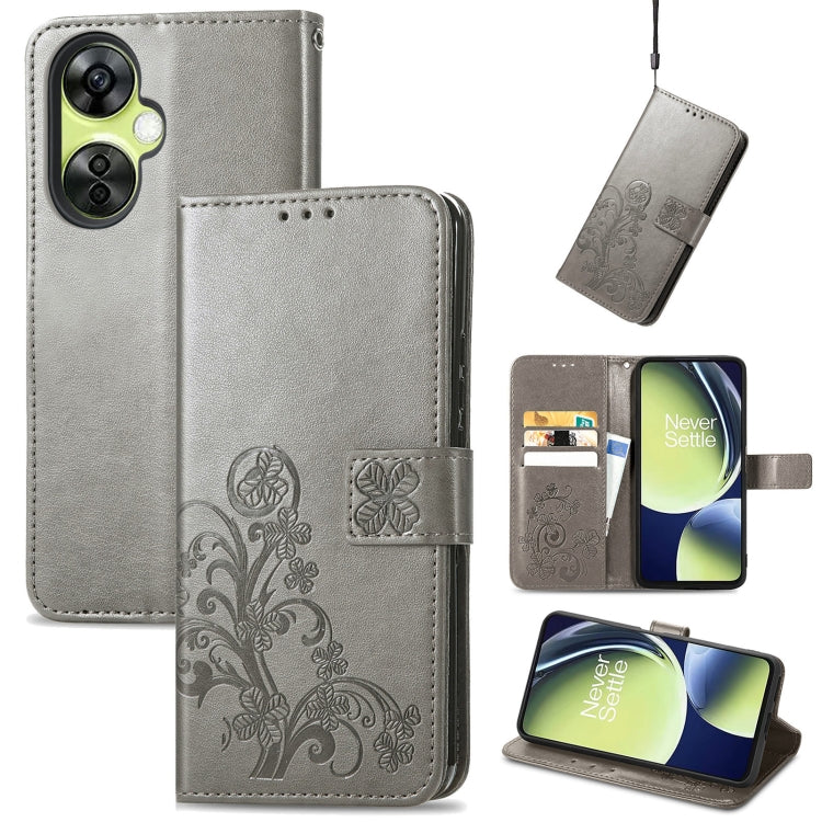 Four-leaf Clasp Embossed Buckle Leather Phone Case, For OnePlus Nord CE 3 Lite