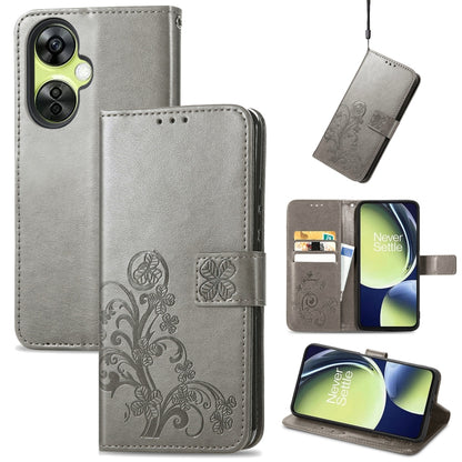 Four-leaf Clasp Embossed Buckle Leather Phone Case, For OnePlus Nord CE 3 Lite