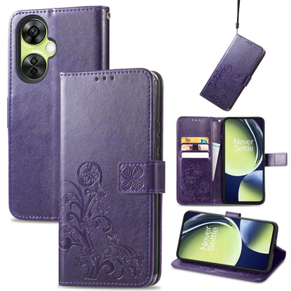 Four-leaf Clasp Embossed Buckle Leather Phone Case, For OnePlus Nord CE 3 Lite