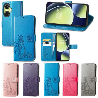 Four-leaf Clasp Embossed Buckle Leather Phone Case, For OnePlus Nord CE 3 Lite