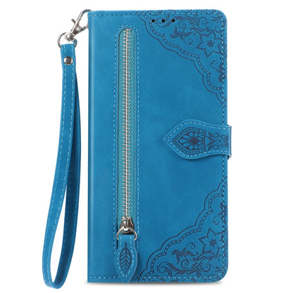 Embossed Flower Zipper Leather Phone Case, For Xiaomi POCO F5