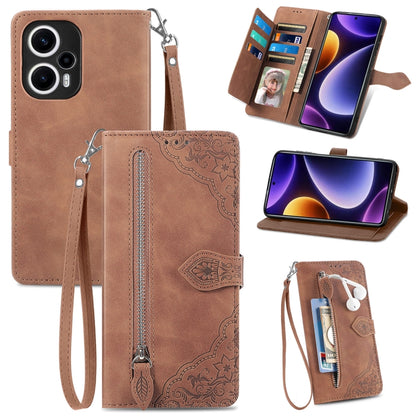 Embossed Flower Zipper Leather Phone Case, For Xiaomi POCO F5