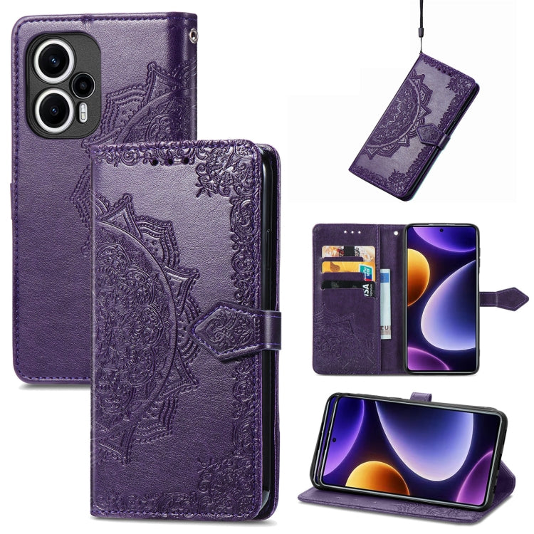 Mandala Flower Embossed Leather Phone Case, For Xiaomi Poco F5