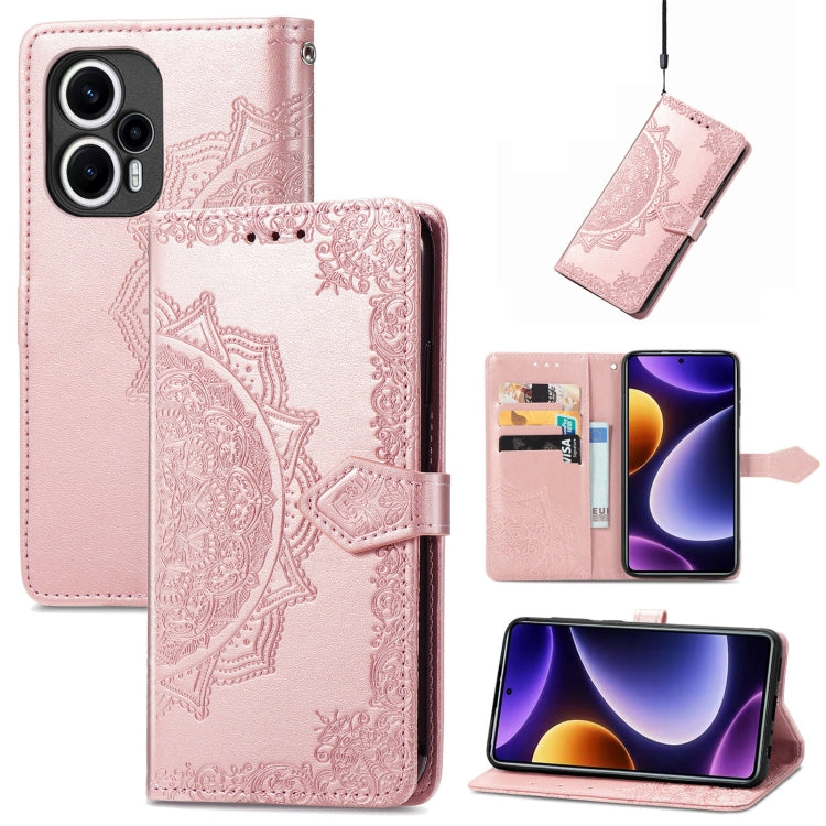 Mandala Flower Embossed Leather Phone Case, For Xiaomi Poco F5
