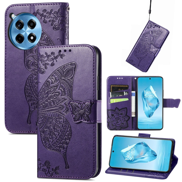 Butterfly Love Flower Embossed Leather Phone Case, For OnePlus 12R, For OnePlus 12, For OnePlus Ace 2V