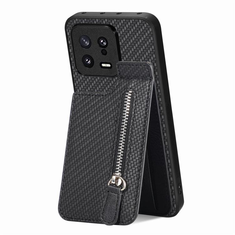 Carbon Fiber Vertical Flip Zipper Phone Case, For Xiaomi 13, For Xiaomi POCO M5 4G, For Redmi Note 11T Pro 5G, For Redmi 10C