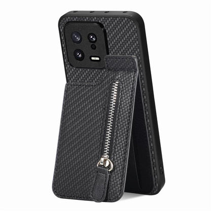 Carbon Fiber Vertical Flip Zipper Phone Case, For Xiaomi 13, For Xiaomi POCO M5 4G, For Redmi Note 11T Pro 5G, For Redmi 10C