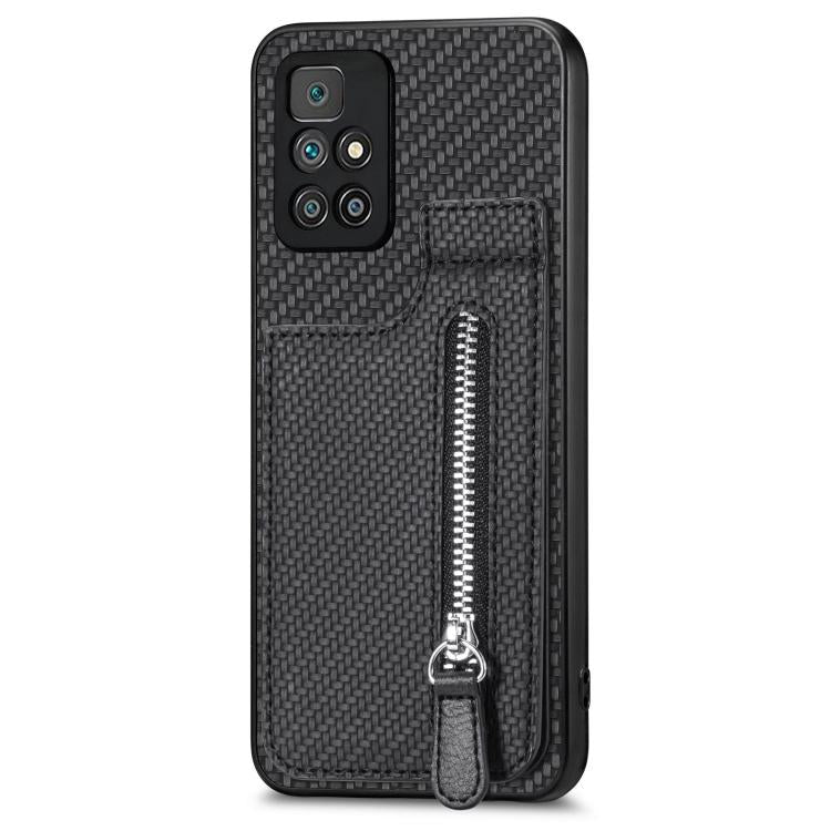 Carbon Fiber Vertical Flip Zipper Phone Case, For Redmi Note 11 4G, For Redmi 10, For Redmi Note 10 4G