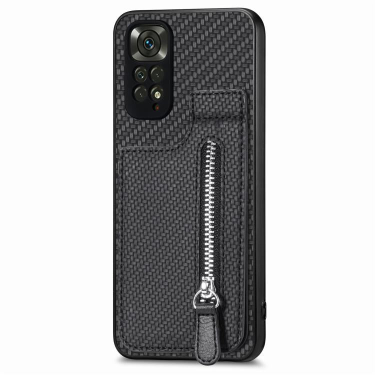 Carbon Fiber Vertical Flip Zipper Phone Case, For Redmi Note 11 4G, For Redmi 10, For Redmi Note 10 4G