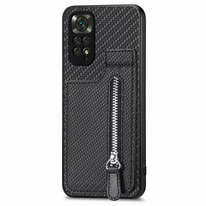 Carbon Fiber Vertical Flip Zipper Phone Case, For Redmi Note 11 4G, For Redmi 10, For Redmi Note 10 4G