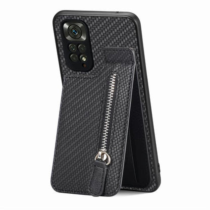 Carbon Fiber Vertical Flip Zipper Phone Case, For Redmi Note 11 4G, For Redmi 10, For Redmi Note 10 4G
