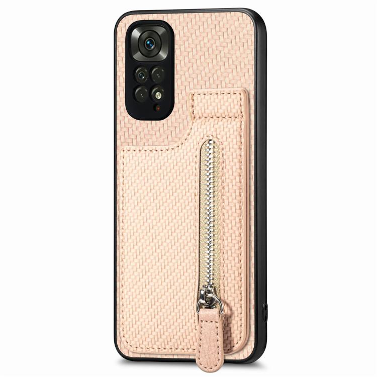 Carbon Fiber Vertical Flip Zipper Phone Case, For Redmi Note 11 4G, For Redmi 10, For Redmi Note 10 4G