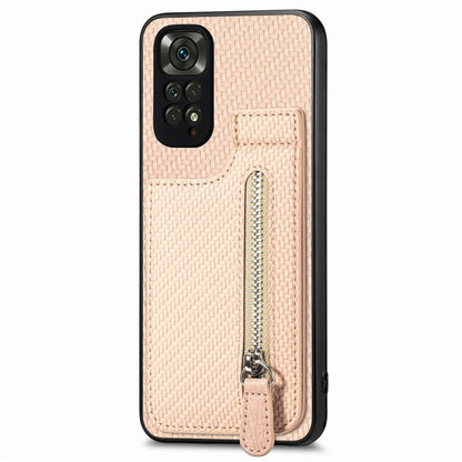 Carbon Fiber Vertical Flip Zipper Phone Case, For Redmi Note 11 4G, For Redmi 10, For Redmi Note 10 4G