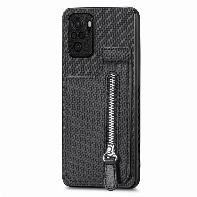 Carbon Fiber Vertical Flip Zipper Phone Case, For Redmi Note 11 4G, For Redmi 10, For Redmi Note 10 4G