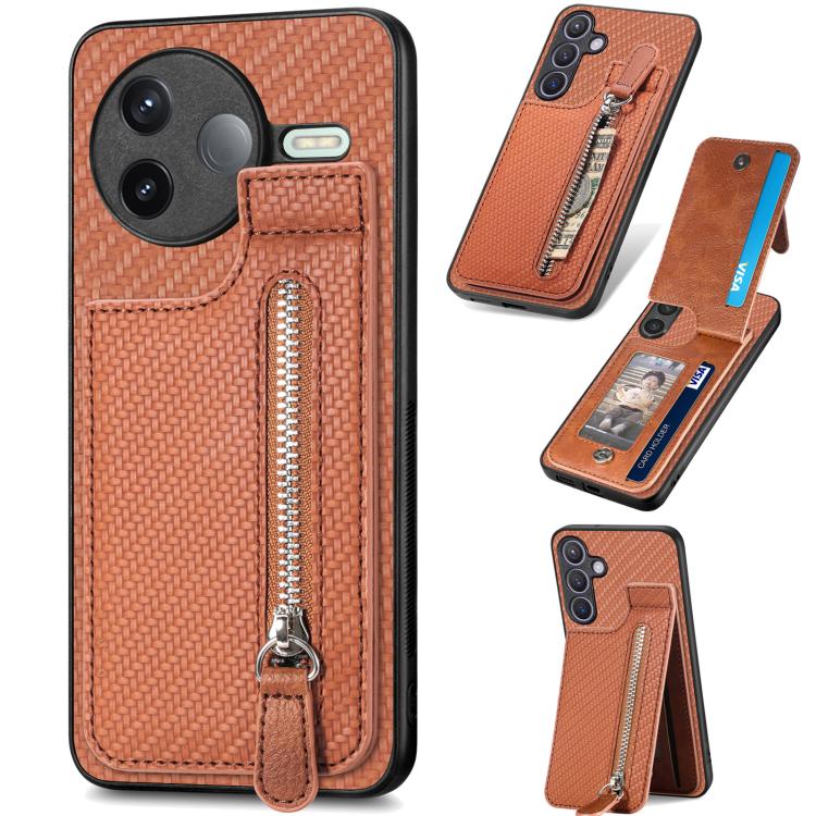 Carbon Fiber Vertical Flip Zipper Phone Case, For Redmi 15C 5G / 4G Glodal 171mm, For Xiaomi 15T, For Redmi K80 Pro / Poco F7 Ultra, For Redmi K80 / Poco F7 Pro