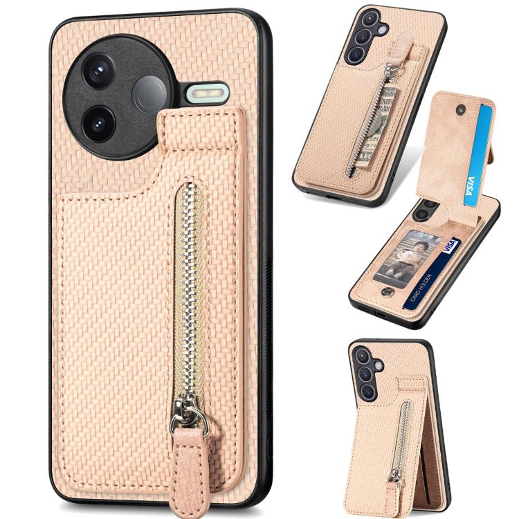 Carbon Fiber Vertical Flip Zipper Phone Case, For Redmi 15C 5G / 4G Glodal 171mm, For Xiaomi 15T, For Redmi K80 Pro / Poco F7 Ultra, For Redmi K80 / Poco F7 Pro