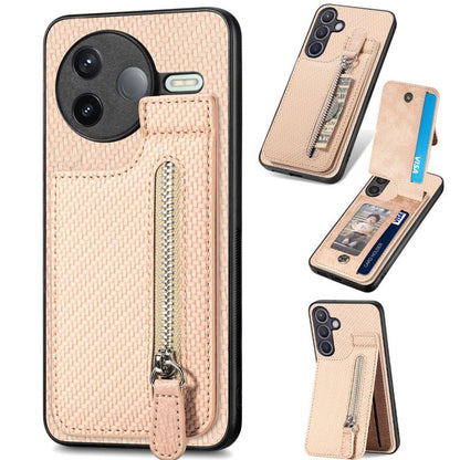 Carbon Fiber Vertical Flip Zipper Phone Case, For Redmi 15C 5G / 4G Glodal 171mm, For Xiaomi 15T, For Redmi K80 Pro / Poco F7 Ultra, For Redmi K80 / Poco F7 Pro