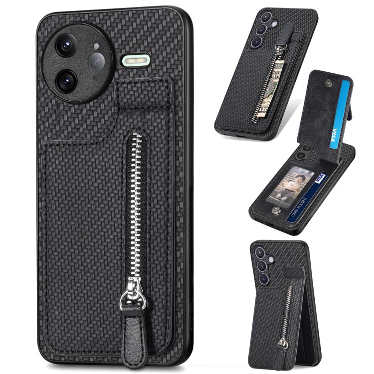 Carbon Fiber Vertical Flip Zipper Phone Case, For Redmi 15C 5G / 4G Glodal 171mm, For Xiaomi 15T, For Redmi K80 Pro / Poco F7 Ultra, For Redmi K80 / Poco F7 Pro