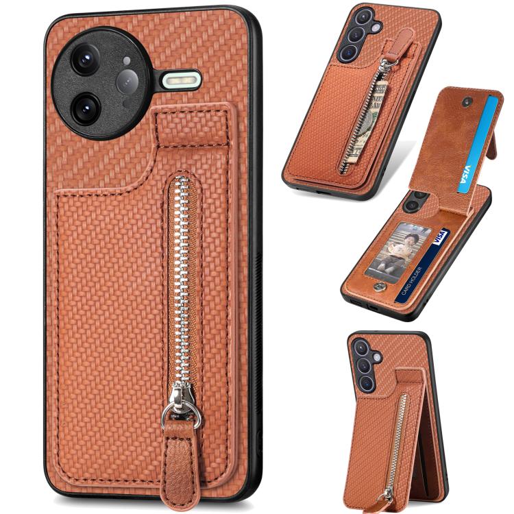Carbon Fiber Vertical Flip Zipper Phone Case, For Redmi 15C 5G / 4G Glodal 171mm, For Xiaomi 15T, For Redmi K80 Pro / Poco F7 Ultra, For Redmi K80 / Poco F7 Pro