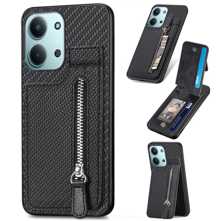 Carbon Fiber Vertical Flip Zipper Phone Case, For Redmi 15C 5G / 4G Glodal 171mm, For Xiaomi 15T, For Redmi K80 Pro / Poco F7 Ultra, For Redmi K80 / Poco F7 Pro