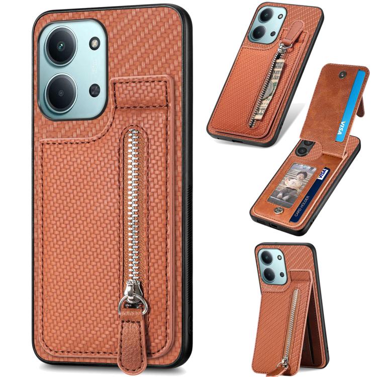 Carbon Fiber Vertical Flip Zipper Phone Case, For Redmi 15C 5G / 4G Glodal 171mm, For Xiaomi 15T, For Redmi K80 Pro / Poco F7 Ultra, For Redmi K80 / Poco F7 Pro