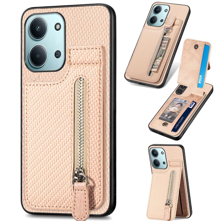 Carbon Fiber Vertical Flip Zipper Phone Case, For Redmi 15C 5G / 4G Glodal 171mm, For Xiaomi 15T, For Redmi K80 Pro / Poco F7 Ultra, For Redmi K80 / Poco F7 Pro