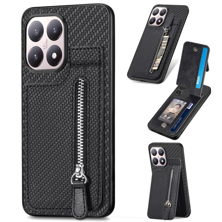 Carbon Fiber Vertical Flip Zipper Phone Case, For Redmi 15C 5G / 4G Glodal 171mm, For Xiaomi 15T, For Redmi K80 Pro / Poco F7 Ultra, For Redmi K80 / Poco F7 Pro
