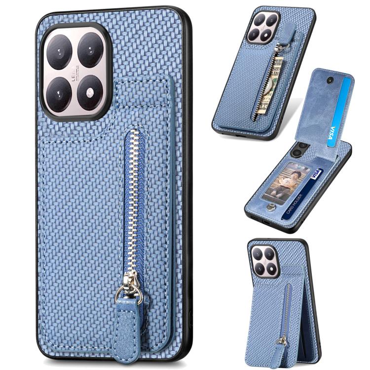 Carbon Fiber Vertical Flip Zipper Phone Case, For Redmi 15C 5G / 4G Glodal 171mm, For Xiaomi 15T, For Redmi K80 Pro / Poco F7 Ultra, For Redmi K80 / Poco F7 Pro