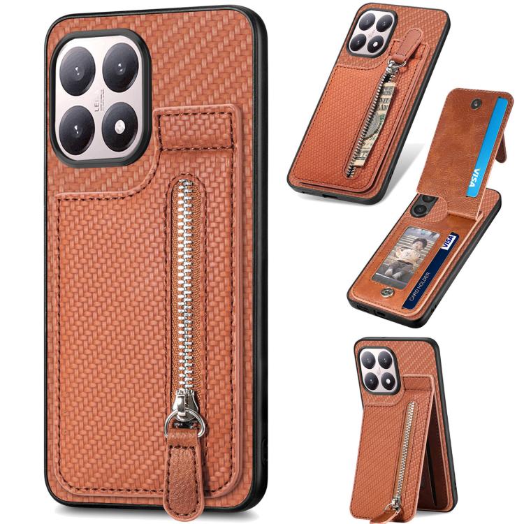 Carbon Fiber Vertical Flip Zipper Phone Case, For Redmi 15C 5G / 4G Glodal 171mm, For Xiaomi 15T, For Redmi K80 Pro / Poco F7 Ultra, For Redmi K80 / Poco F7 Pro